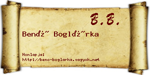 Benő Boglárka névjegykártya